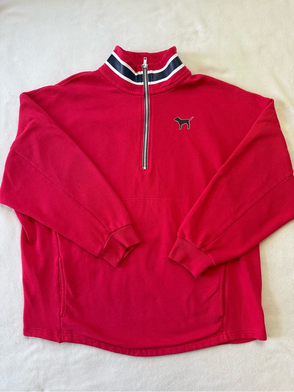 Victoria's Secret Red Half-Zip Pullover with Navy & White Collar